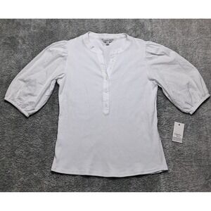 New Ophelia Roe Blouse Shirt Womens Sz Large Pullover V-Neck Puffy SleevesRibbed